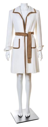 A Valentino Roma White Cotton Coat, Size 8; Belt: 62" x 1.75".