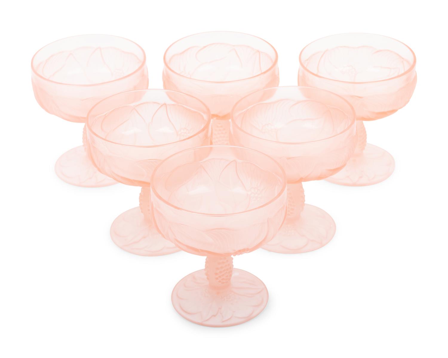 A Set of Pink Molded and Frosted Glass Stemware Articles