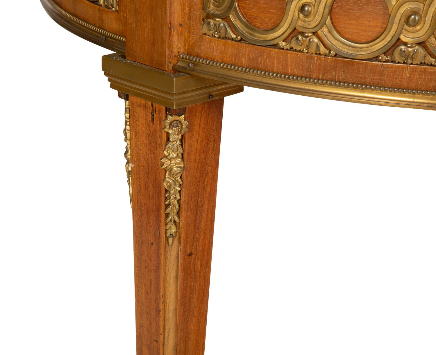 A Louis XVI Style Gilt Bronze Mounted Mahogany Marble-Top Guéridon