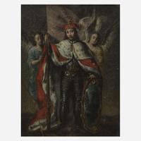 Spanish School (17th-18th Century) King Crowned by Two Winged Figures