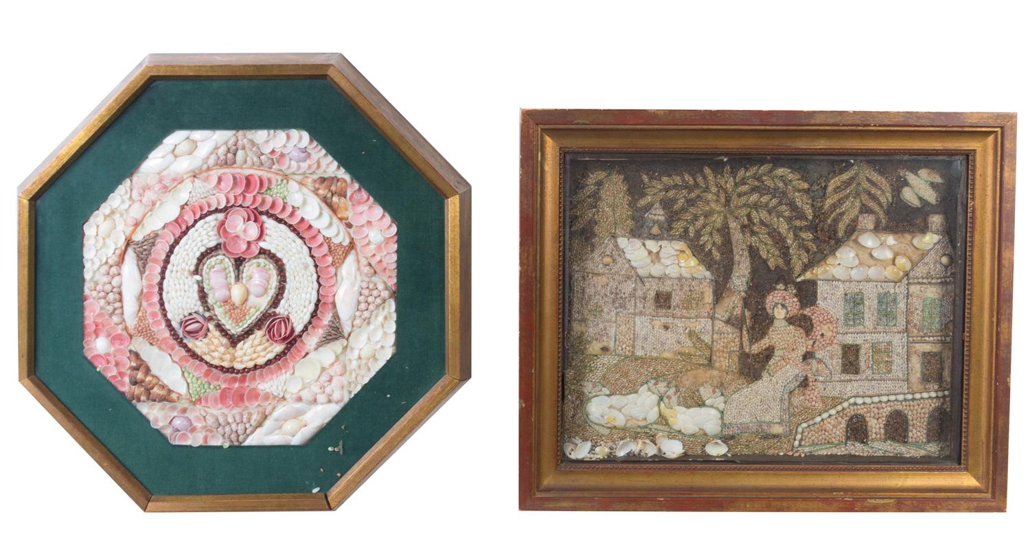 Two Framed Shell Work Valentines First mentioned 10 1/2 x 10 1/2 inches.