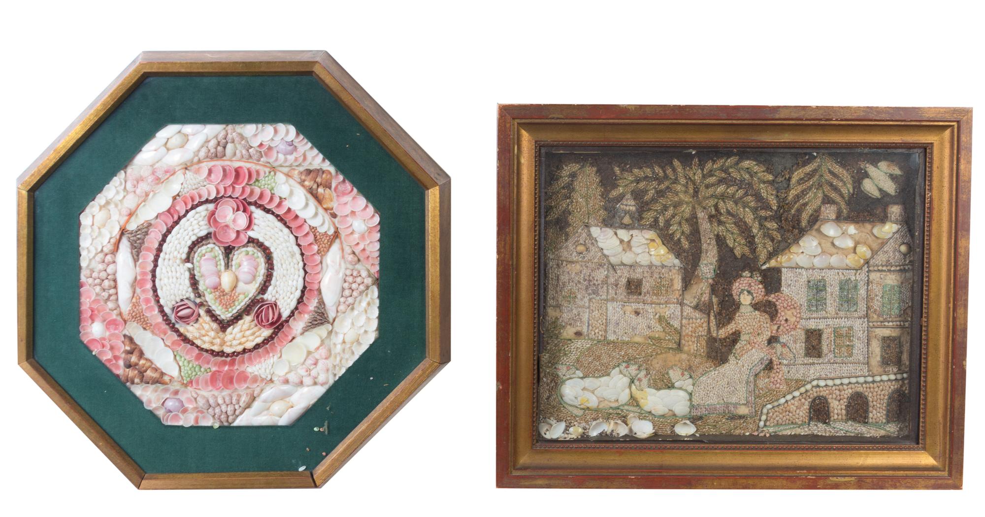 Two Framed Shell Work Valentines First mentioned 10 1/2 x 10 1/2 inches.