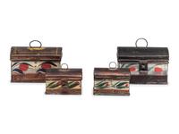 Four Miniature Polychrome Painted Tole Boxes