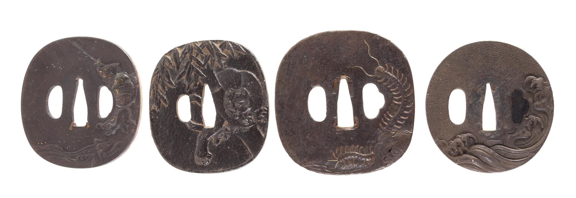 Four Iron Tsubas Height of largest 3 1/4 inches.
