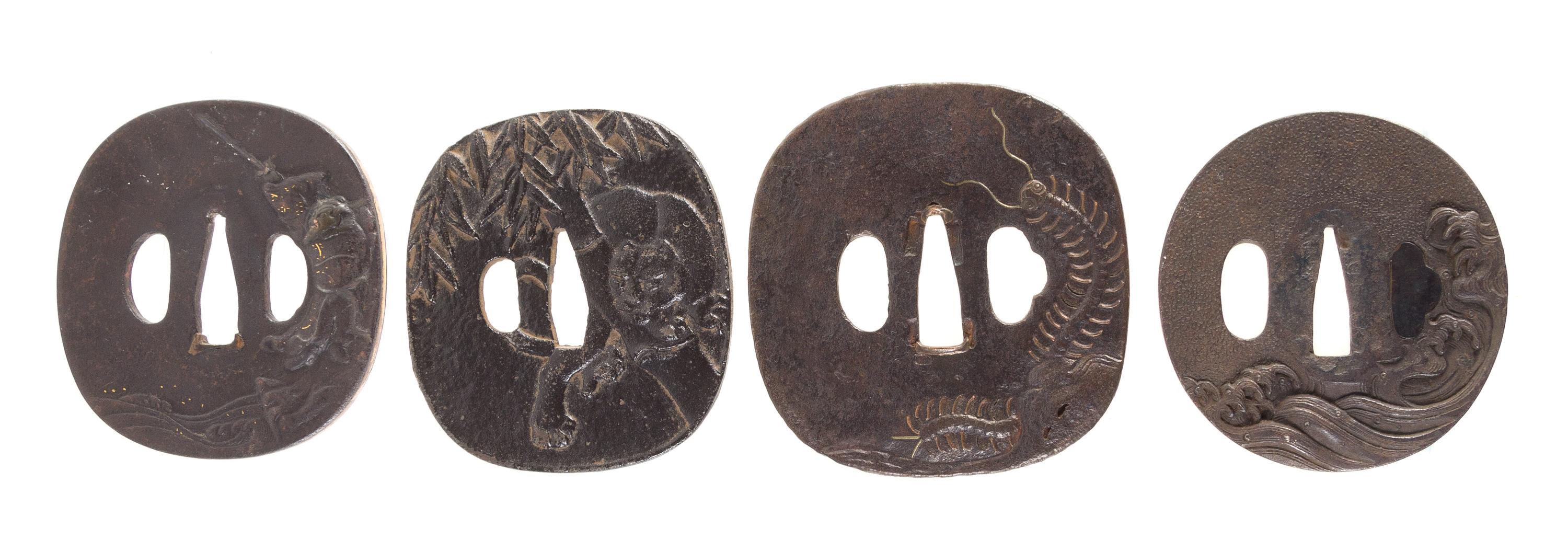 Four Iron Tsubas Height of largest 3 1/4 inches.