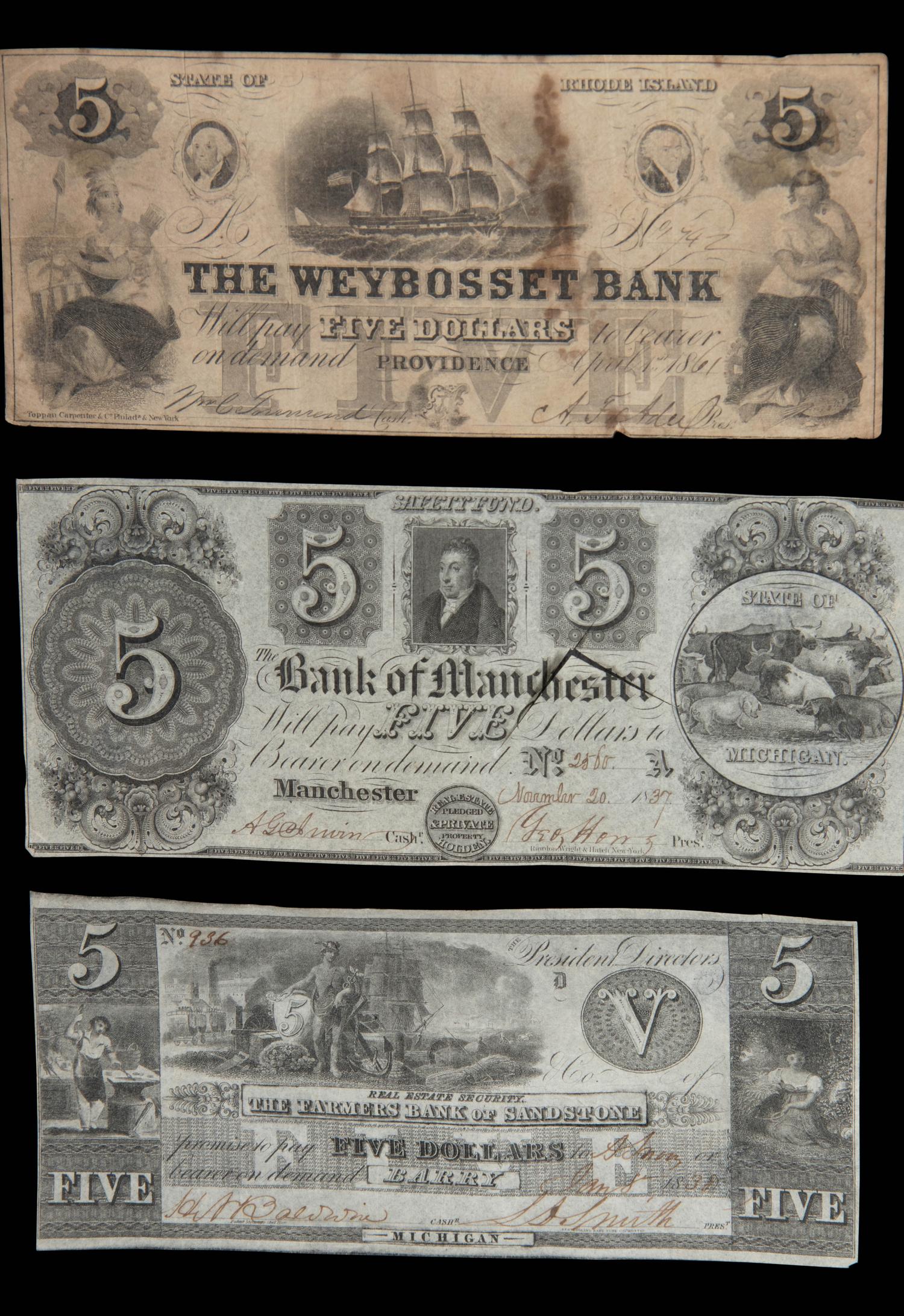 [OBSOLETE] A Collection of Twenty-Five Obsolete American Bank Notes in Two Frames