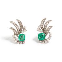 EMERALD AND DIAMOND EARCLIPS
