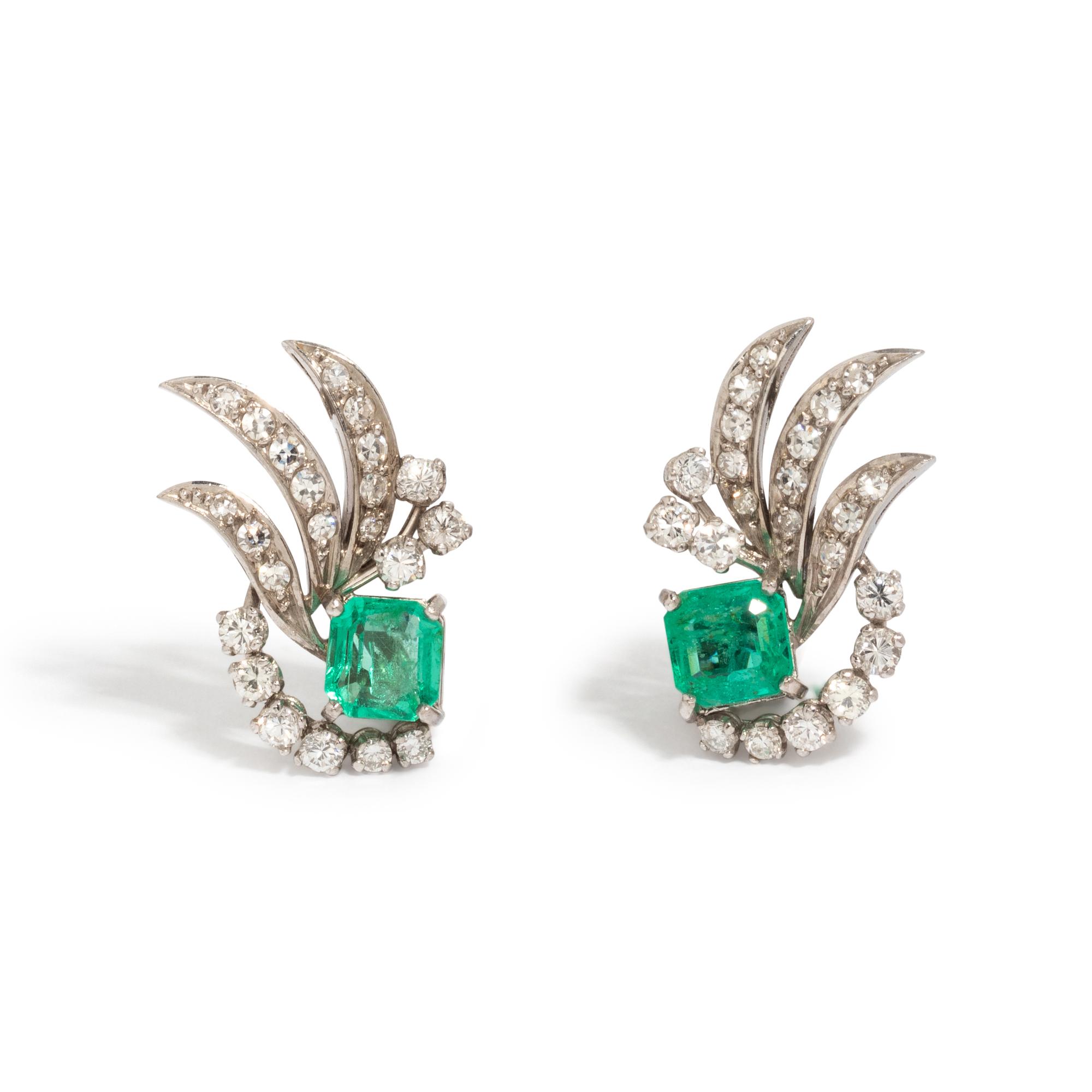 EMERALD AND DIAMOND EARCLIPS