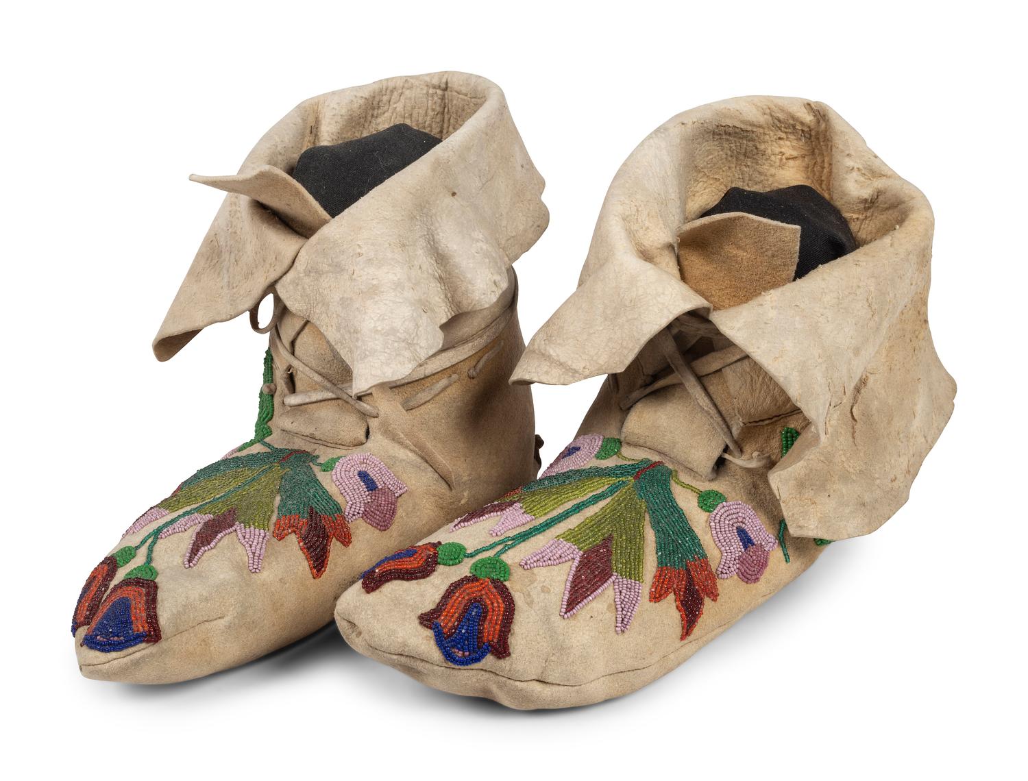 Plateau Beaded Hide Soft-Soled Hightop Moccasins