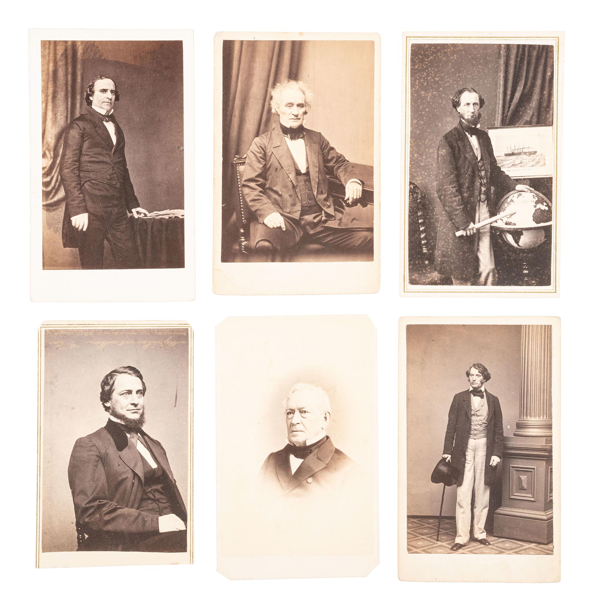 [EARLY PHOTOGRAPHY]. 12 CDVs of politicians, abolitionists, & other figures, incl. Cyrus W. Field.