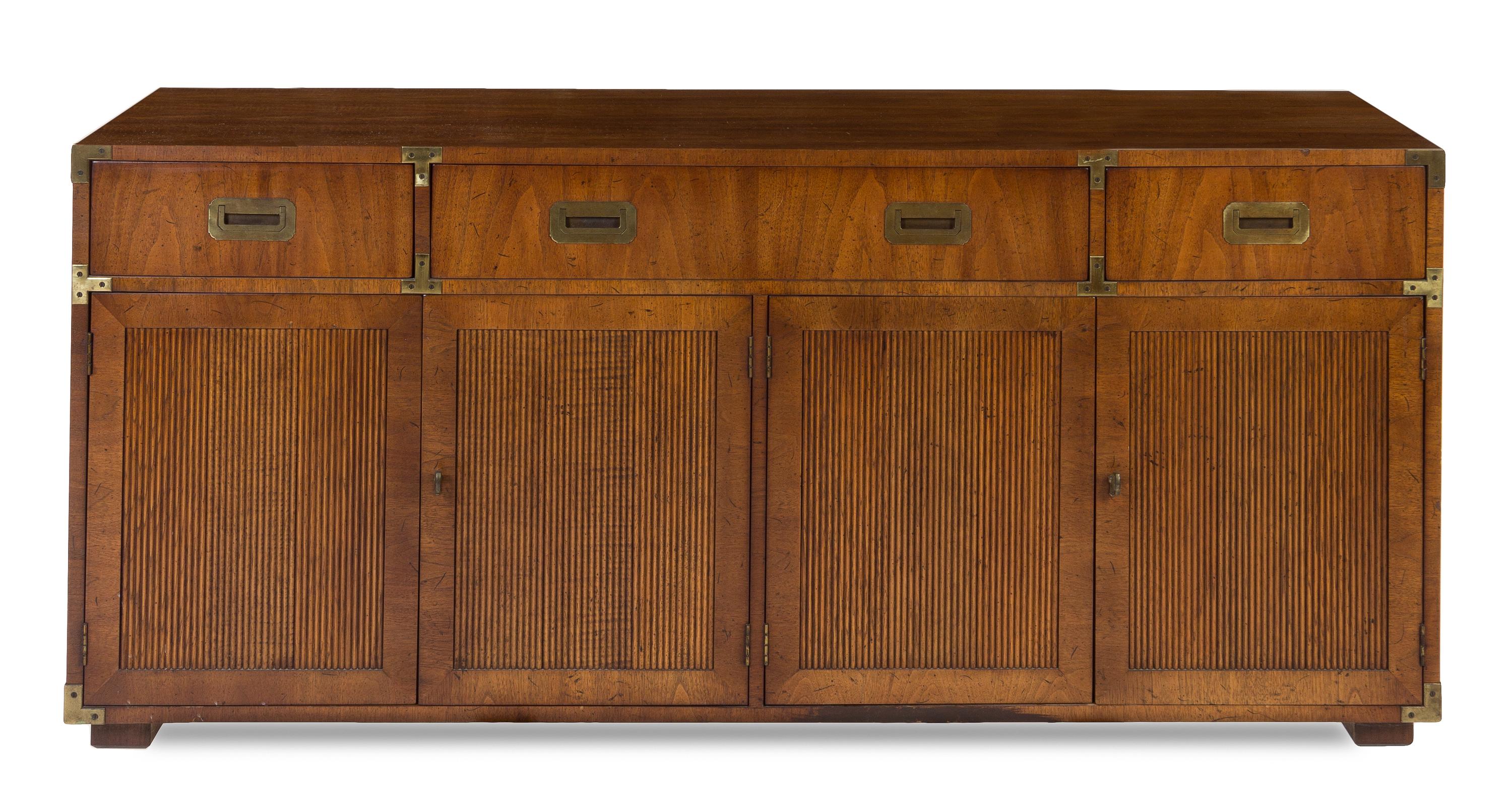 A Campaign Style Brass Banded Chest Height 30 x width 68 x depth 19 inches. — 20TH CENTURY