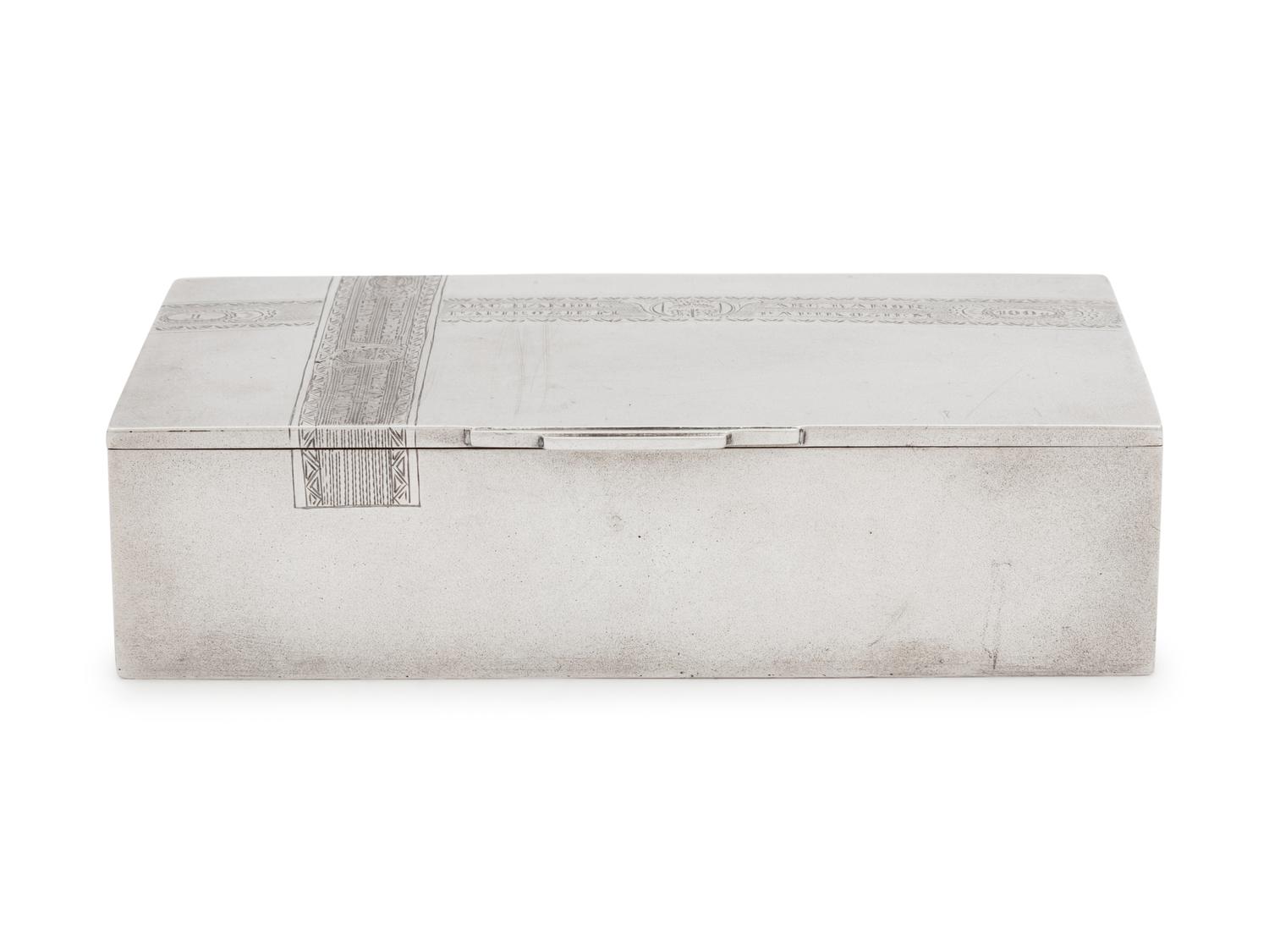 A Russian Silver Trompe l'Oeil Cigar Box
