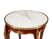 A Pair of Louis XV Style Gilt Bronze Mounted Marble-Top Side Tables
