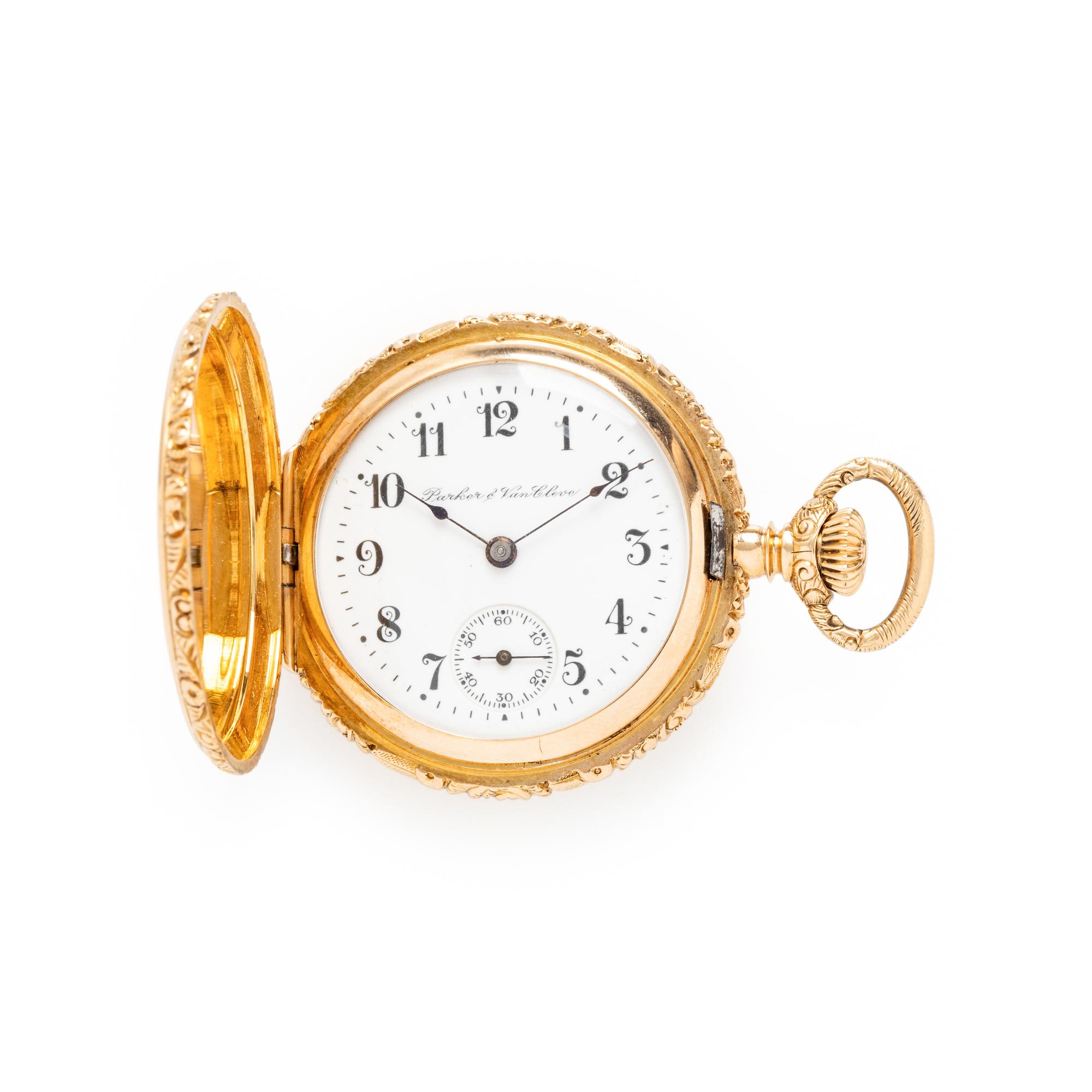 PARKER & VAN CLEVE, A.W.C. CO., 14K YELLOW GOLD POCKET WATCH