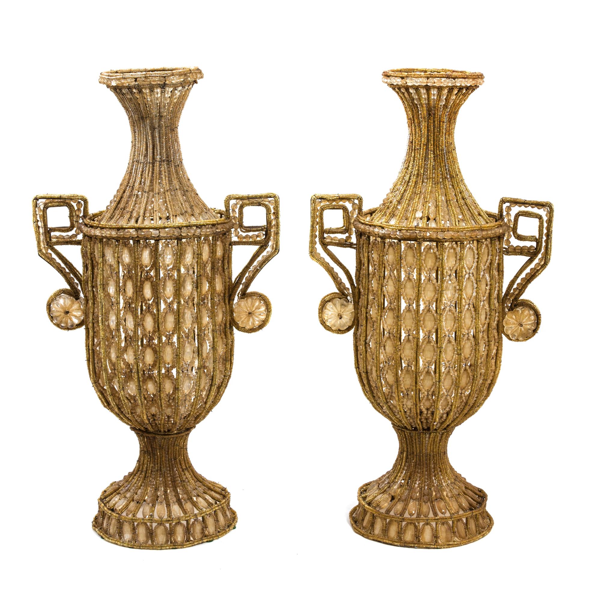 A Pair of Louis XV Style Wire and Glass Covered Urns Height 26 1/2 inches. — 19TH CENTURY
