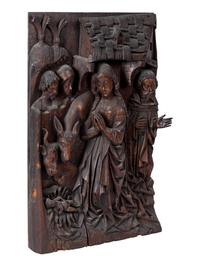 A Franco-Flemish Carved Chestnut Relief Panel Depicting the Adoration of the Christ Child