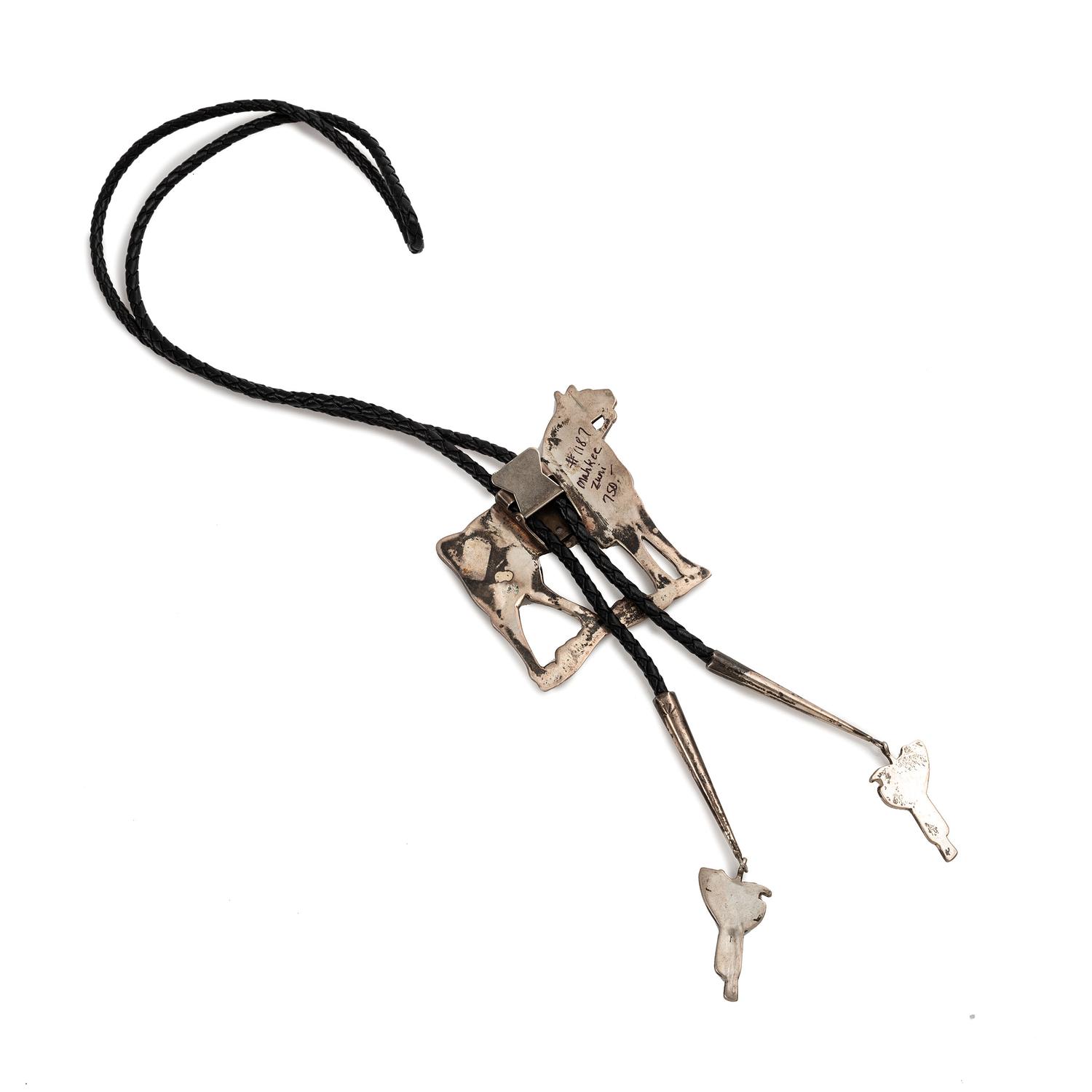 Silver and Channel Inlay Horse Bolo Tie, with Inlaid Saddle End Caps