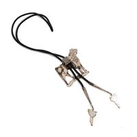 Silver and Channel Inlay Horse Bolo Tie, with Inlaid Saddle End Caps