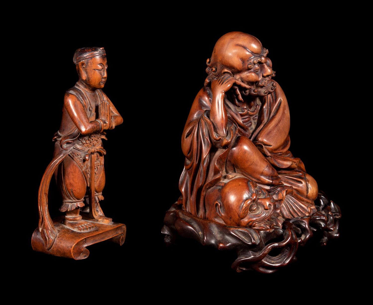 Two Chinese Carved Wood Figures