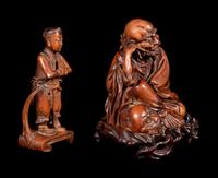 Two Chinese Carved Wood Figures