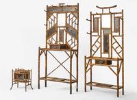 Two Japanese Aesthetic Movement bamboo and lacquer hall trees and magazine rack, late 19th century