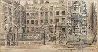 Two Ink and Gouache Illustrations of Architectural Views