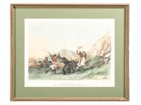 [NATIVE AMERICANS]. CATLIN, George (1796-1872), artist. ACKERMAN, James (active 1845-1859), lithographer. Attacking the Grizzly Bear.