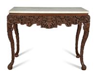 A Carved Anglo-Indian Rosewood Console Table with Carrara Marble Top