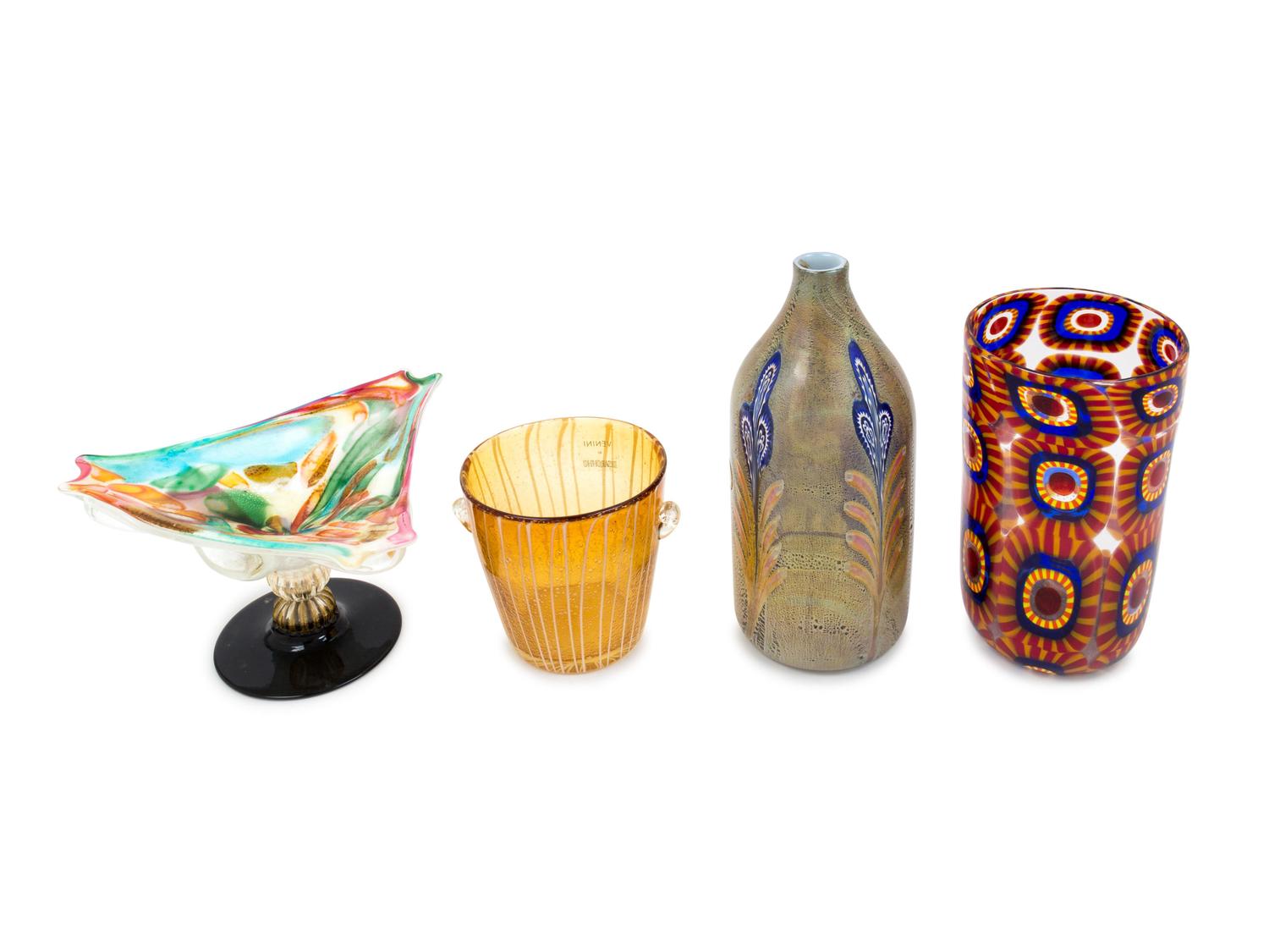 Collection of Four Vessels comprising works by Eli Vetri D'Arte for Murano, Venini for Disaronno, Fornasa de Muran , and Murmac