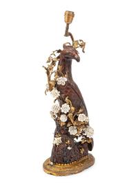 A German Porcelain Mounted Bronze Bird Mounted as a Lamp