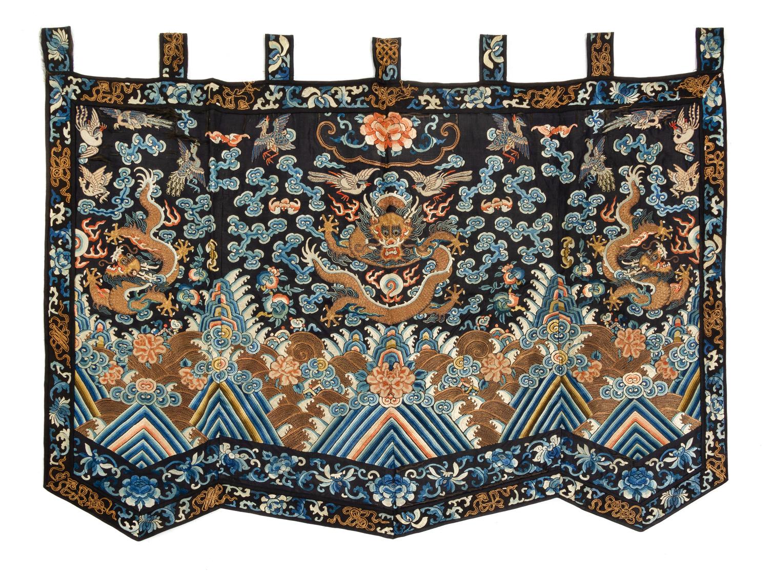 Three Embroidered Silk 'Dragon' Portières