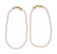 PAIR OF CULTURED PEARL AND DIAMOND NECKLACES