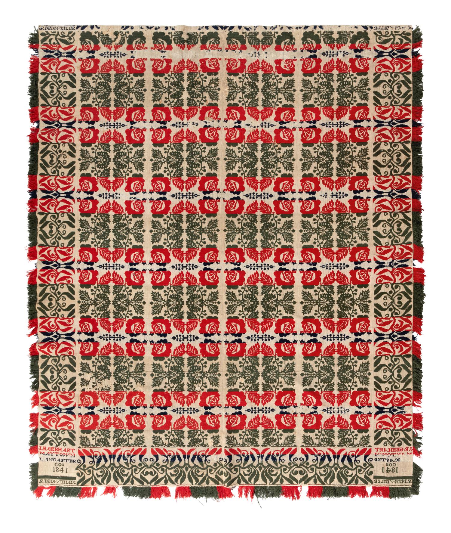 A Jacquard Woven Cotton and Wool Coverlet