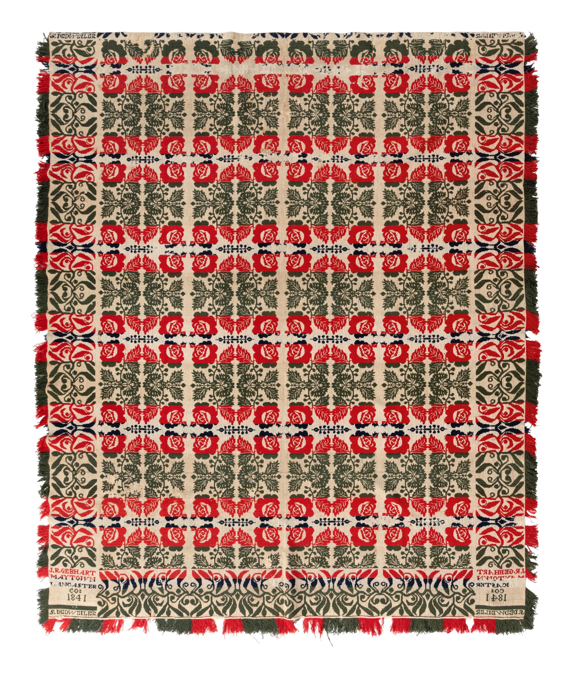 A Jacquard Woven Cotton and Wool Coverlet