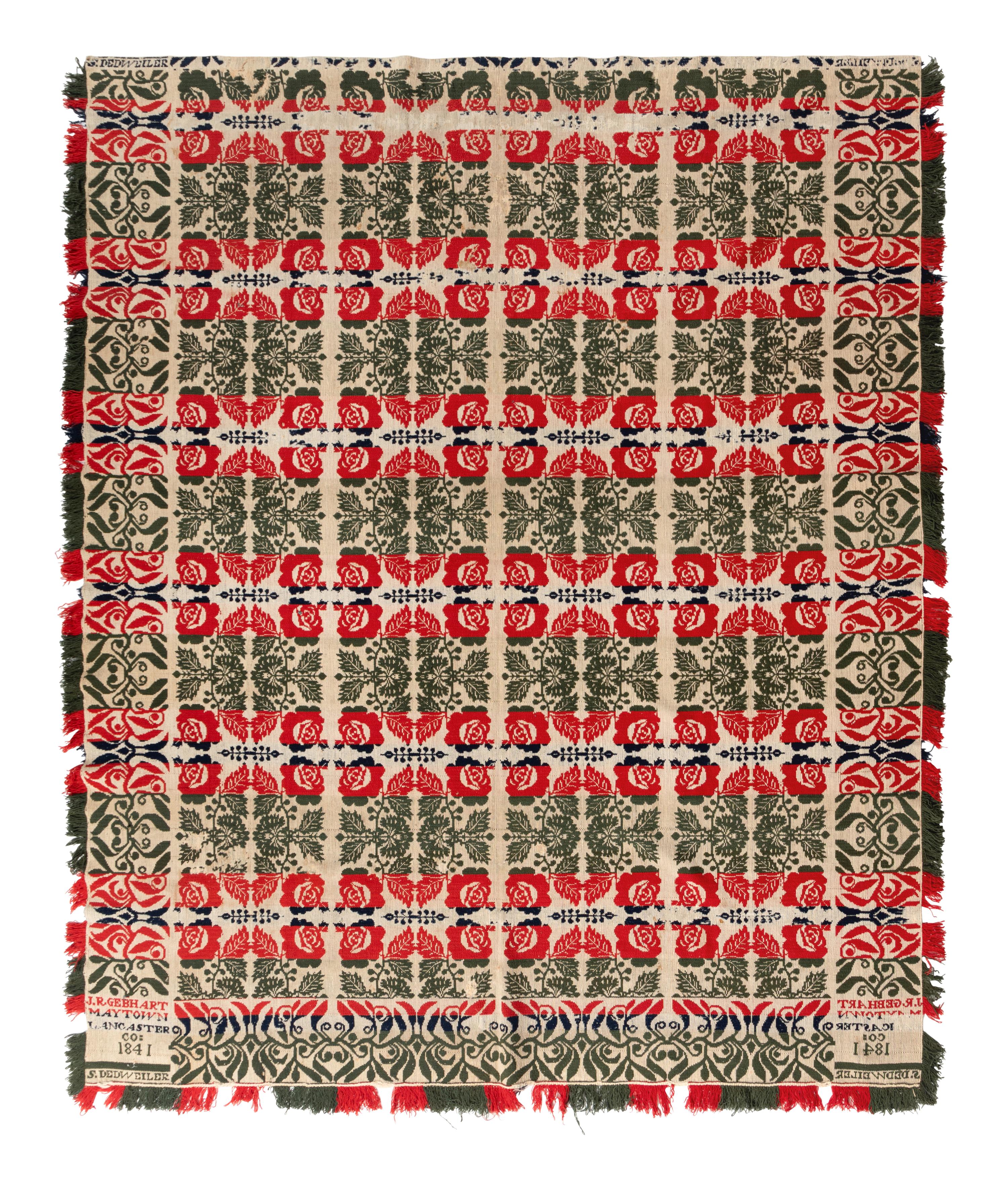 A Jacquard Woven Cotton and Wool Coverlet