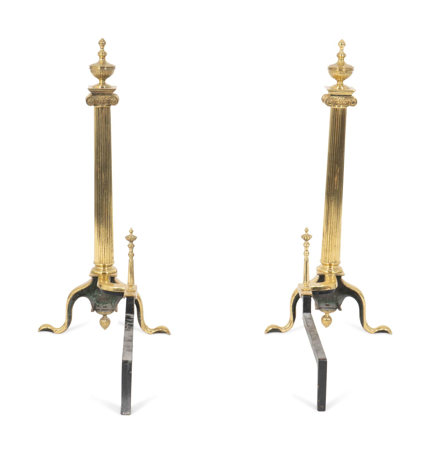 A Pair of Neoclassical Style Brass Andirons — 20TH CENTURY