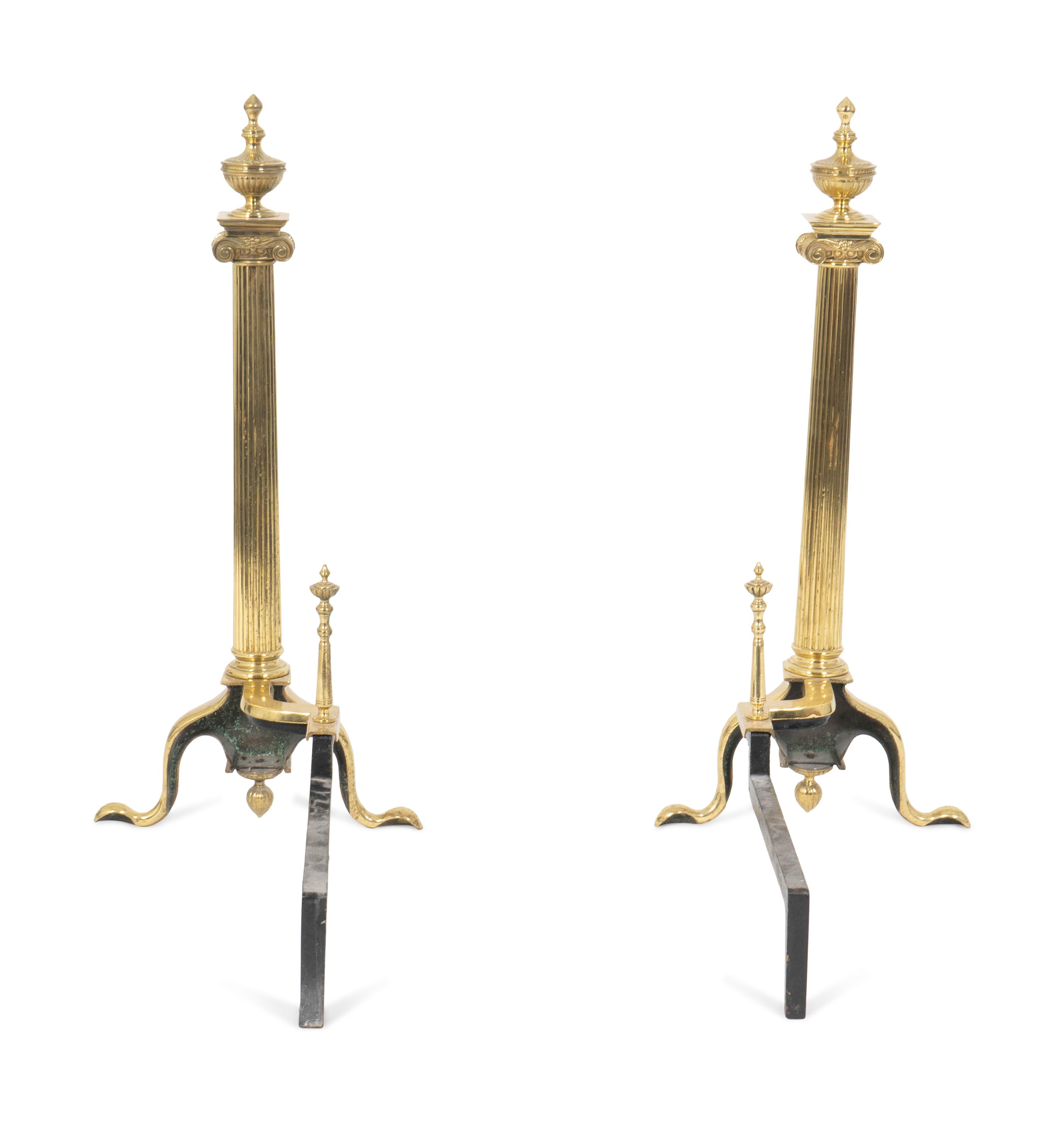 A Pair of Neoclassical Style Brass Andirons — 20TH CENTURY