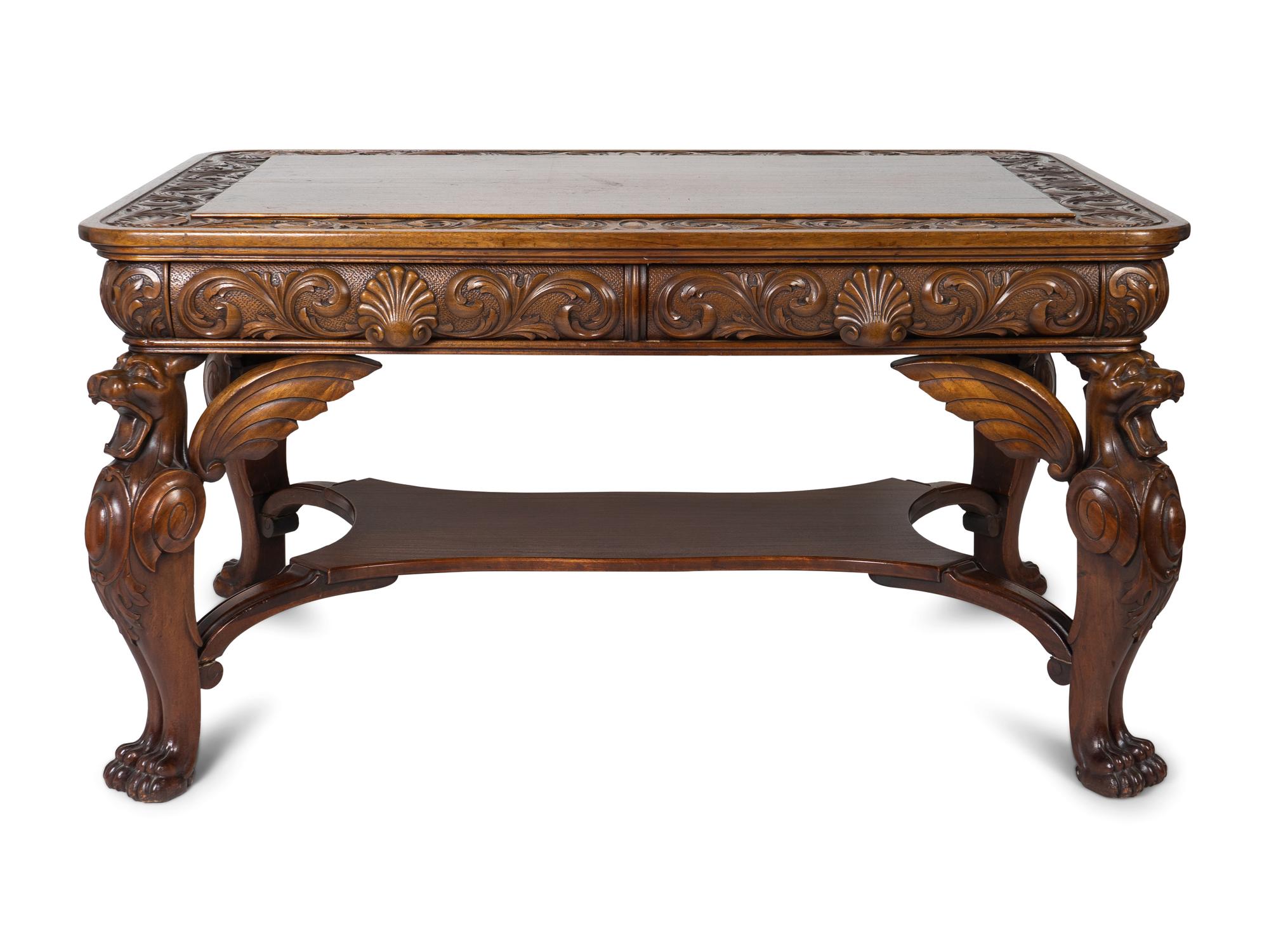 An American Renaissance Carved Mahogany Library Table — Circa 1900