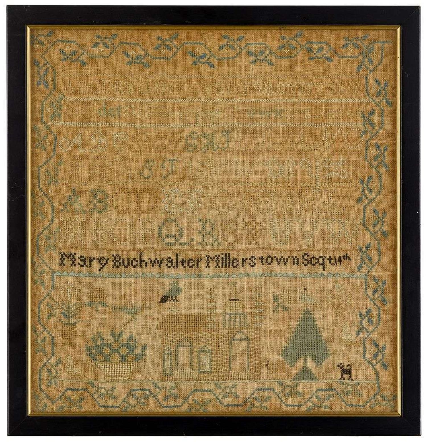 Needleworked sampler "mary buchwalter millerstown sept 14th"