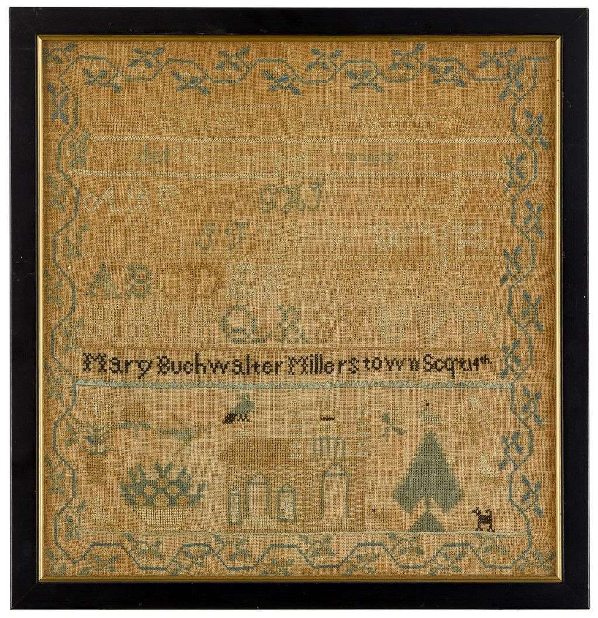 Needleworked sampler "mary buchwalter millerstown sept 14th"