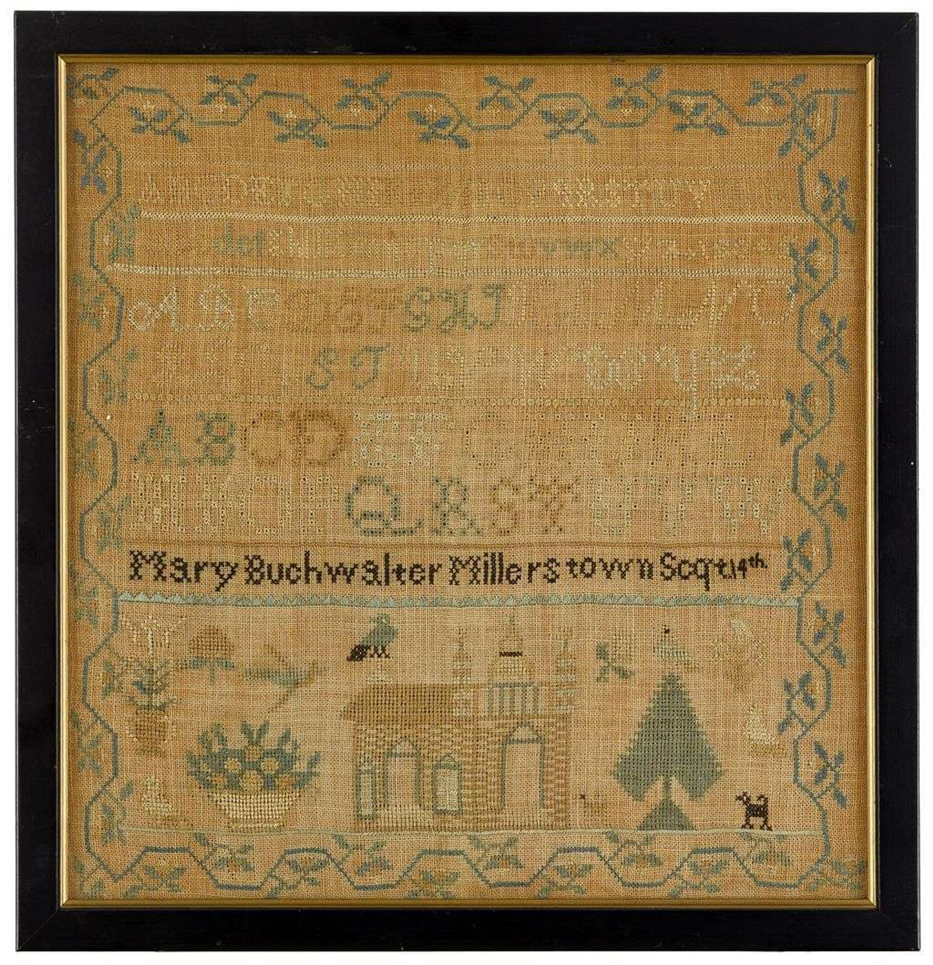 Needleworked sampler "mary buchwalter millerstown sept 14th"
