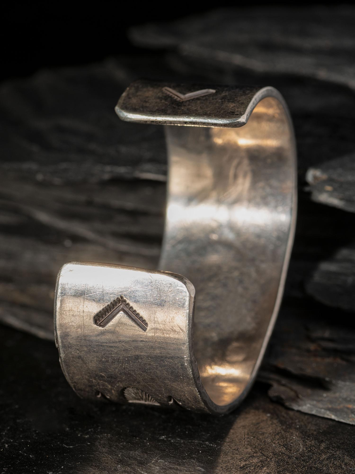 Early Navajo Heavily Stamped Ingot Silver Cuff Bracelet