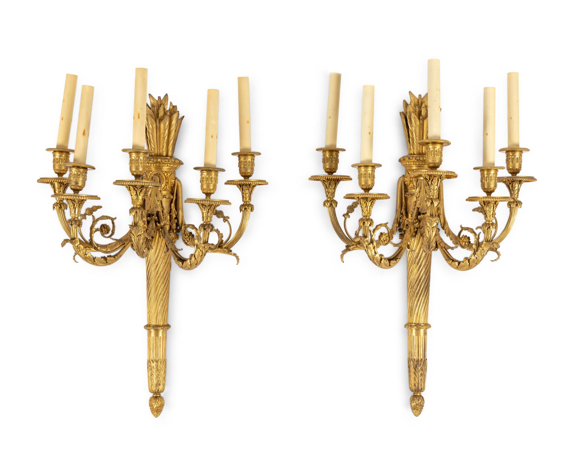 A Pair of Louis XVI Style Five-Light Sconces