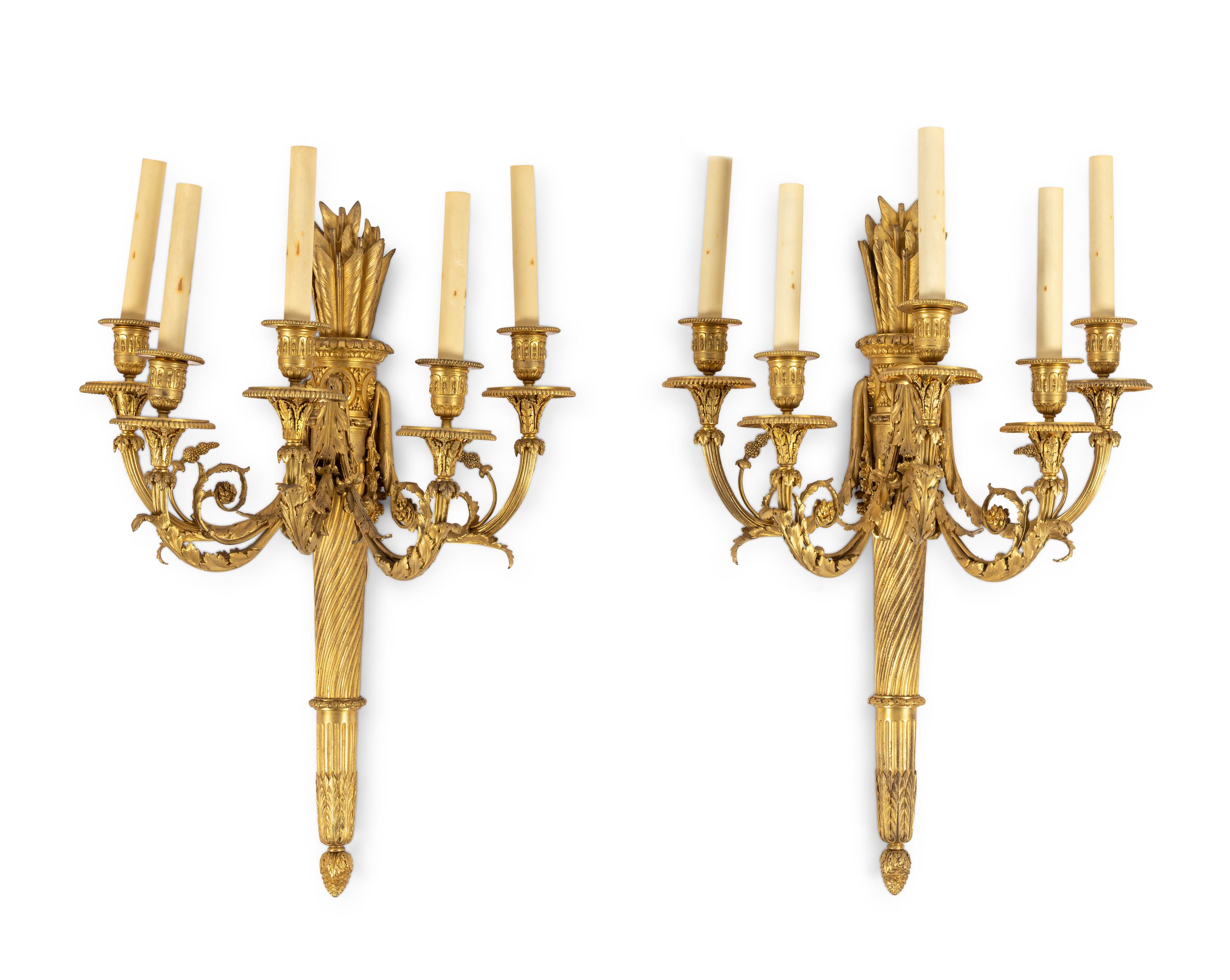 A Pair of Louis XVI Style Five-Light Sconces