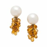 Mish, Cultured Pearl, Citrine, and Yellow Gold Earrings