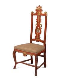 A Set of Four Venetian Painted and Parcel-Gilt Side Chairs