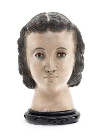 A Continental Carved and Polychrome Decorated Bust Height 9 1/2 inches. — LIKELY 19TH CENTURY