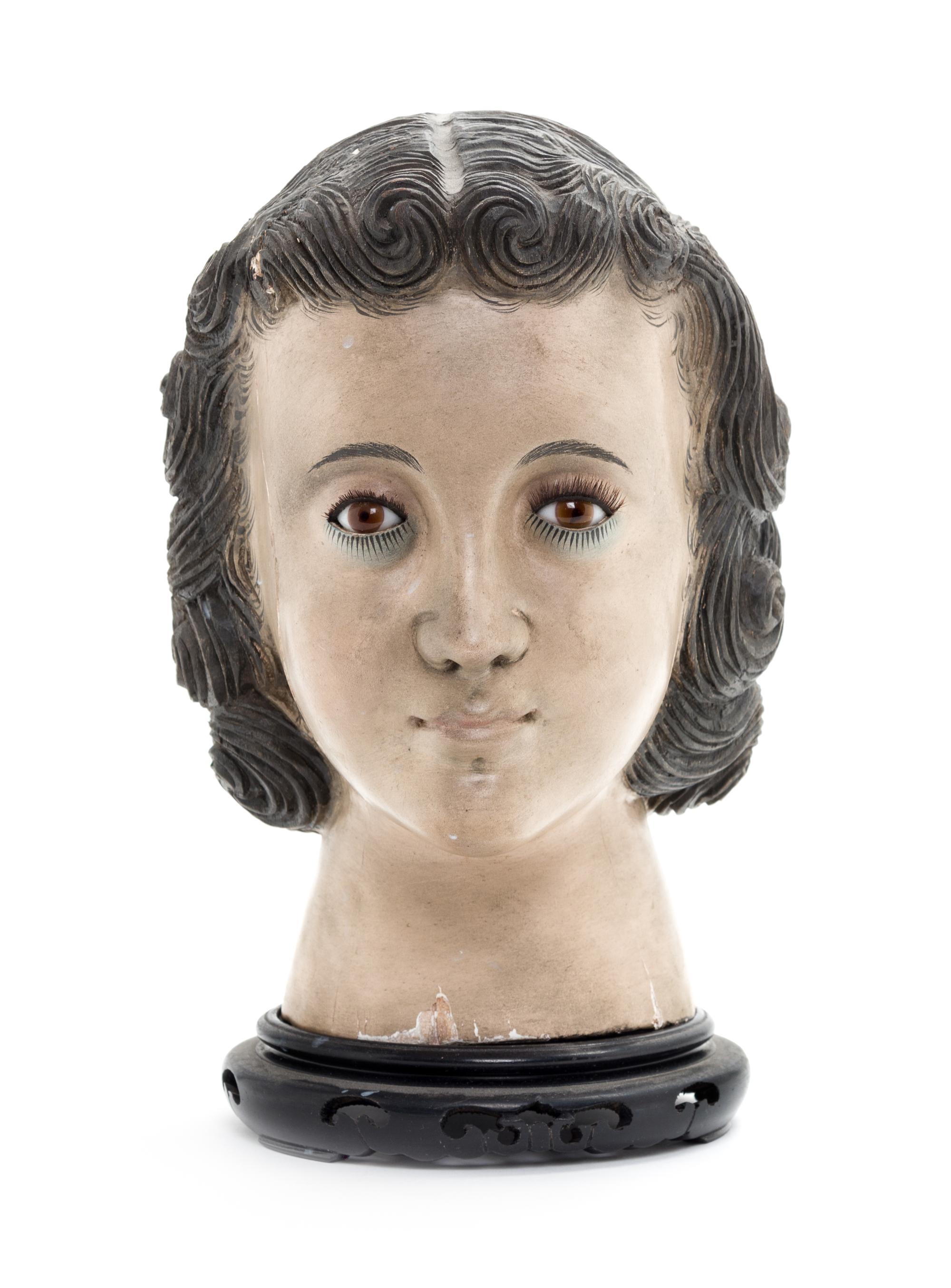 A Continental Carved and Polychrome Decorated Bust Height 9 1/2 inches. — LIKELY 19TH CENTURY