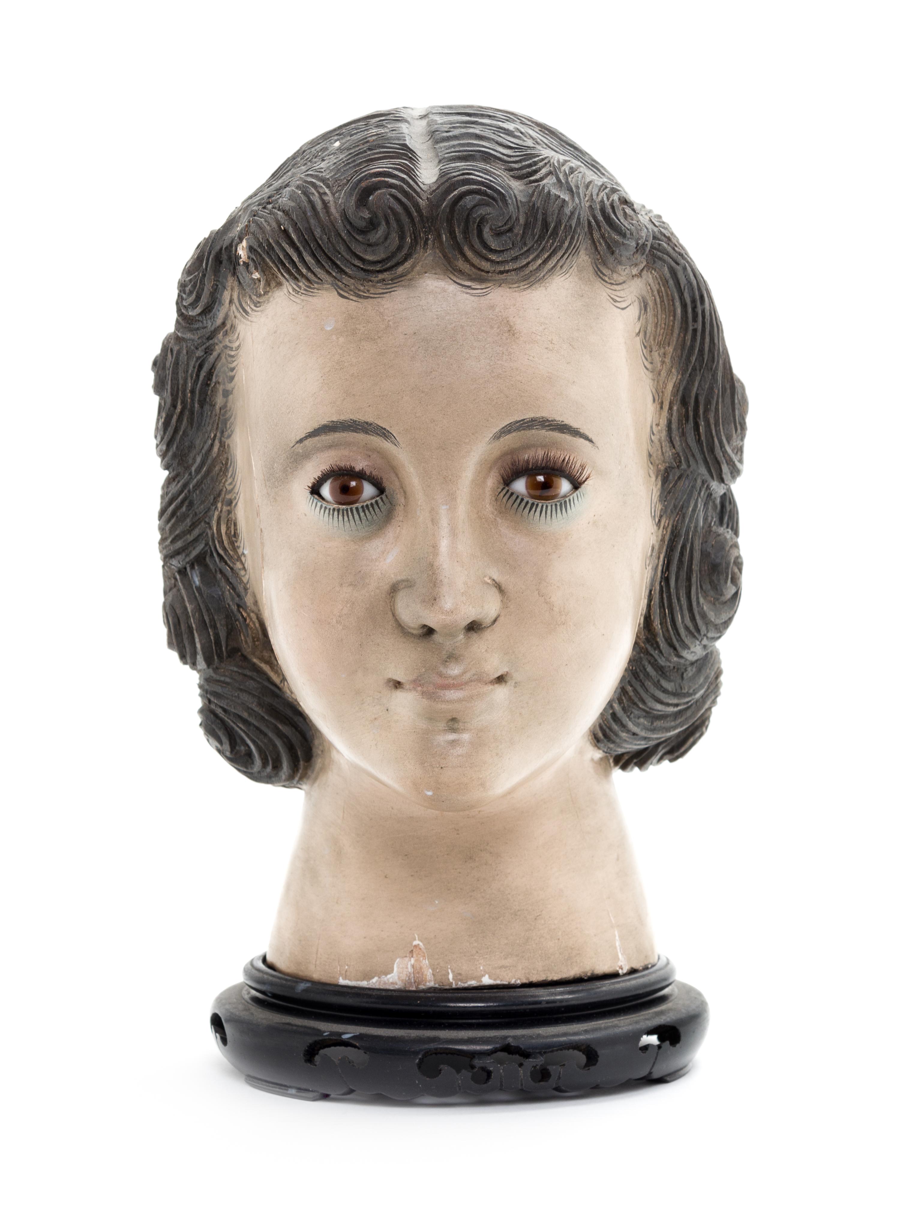 A Continental Carved and Polychrome Decorated Bust Height 9 1/2 inches. — LIKELY 19TH CENTURY