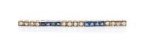 An Art Deco Platinum, Diamond and Sapphire Bar Brooch, 3.00 dwts.